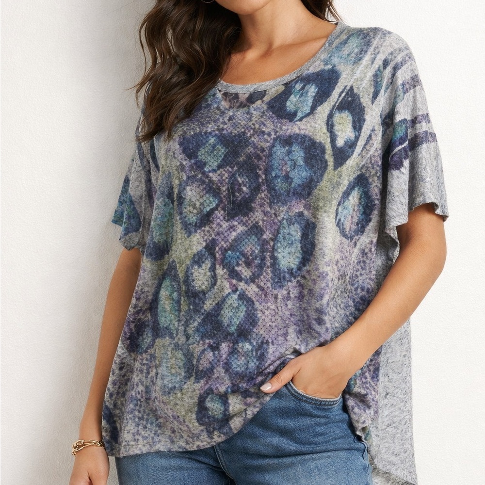 Buckle Daytrip Snakeskin Lace Back Top High Low Boho Tee Medium Gray
